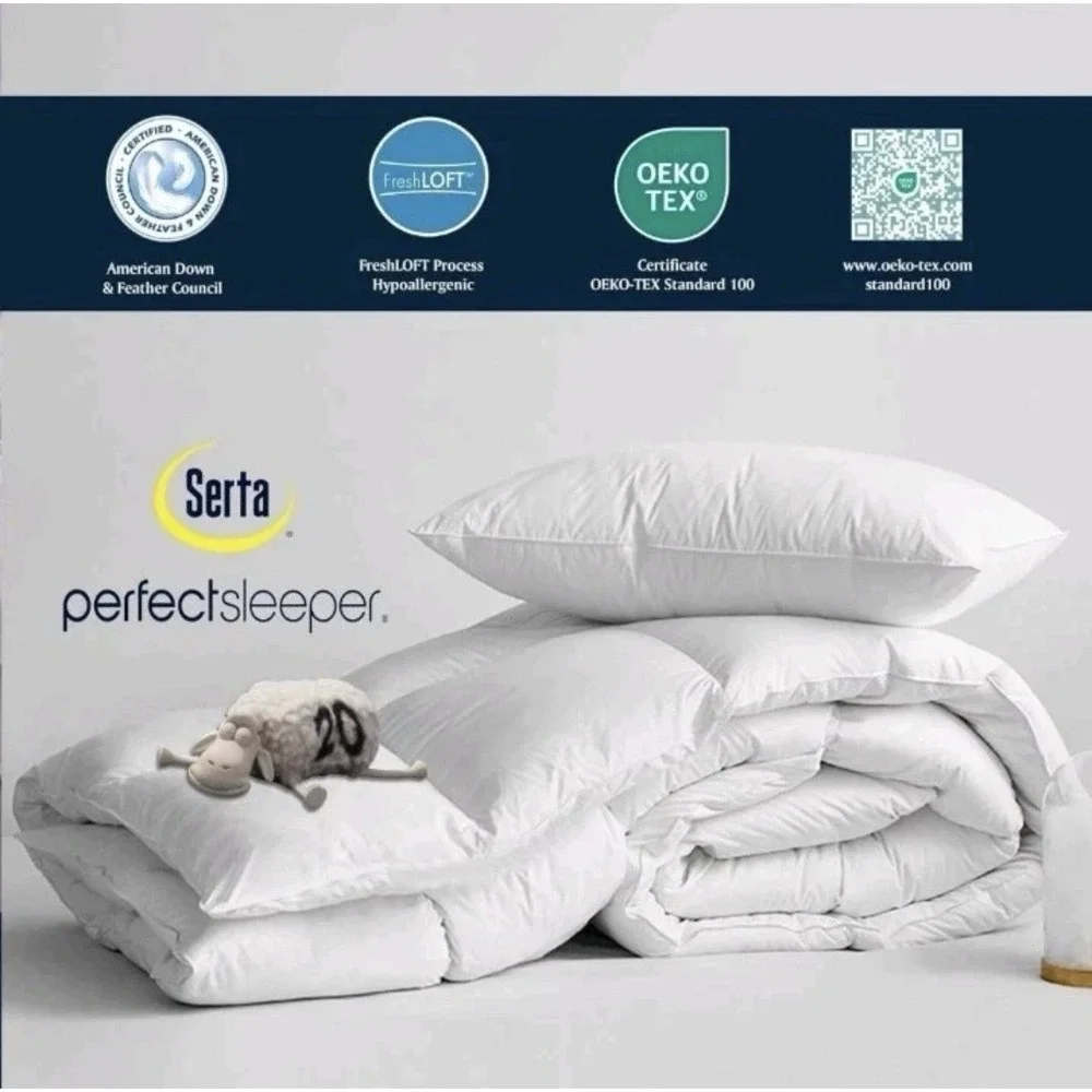 Serta King Comforter 100% Cotton White Goose Feather Down Fiber Duvet Insert NEW